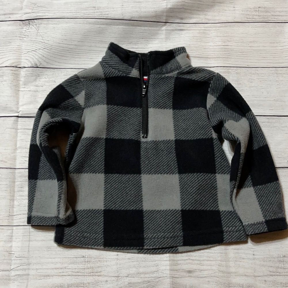 French Toast Black & Gray Plaid 3/4 Zip Sweatshirt size 18M